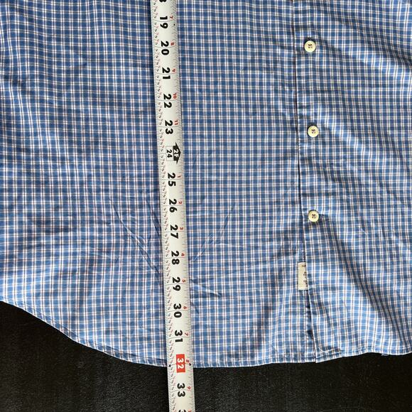 Peter Millar Shirt Mens XL Blue Check Crown Sport Button Down Silk Cotton - Picture 12 of 13